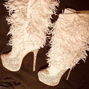 Party fringed white and gold boots